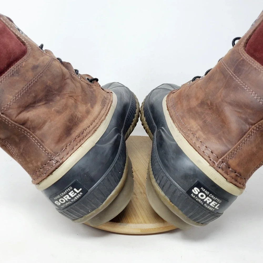 Sorel Boots Men 12 Cheyanne II Brown Leather Winter Lace Up Waterproof Duck Shoe